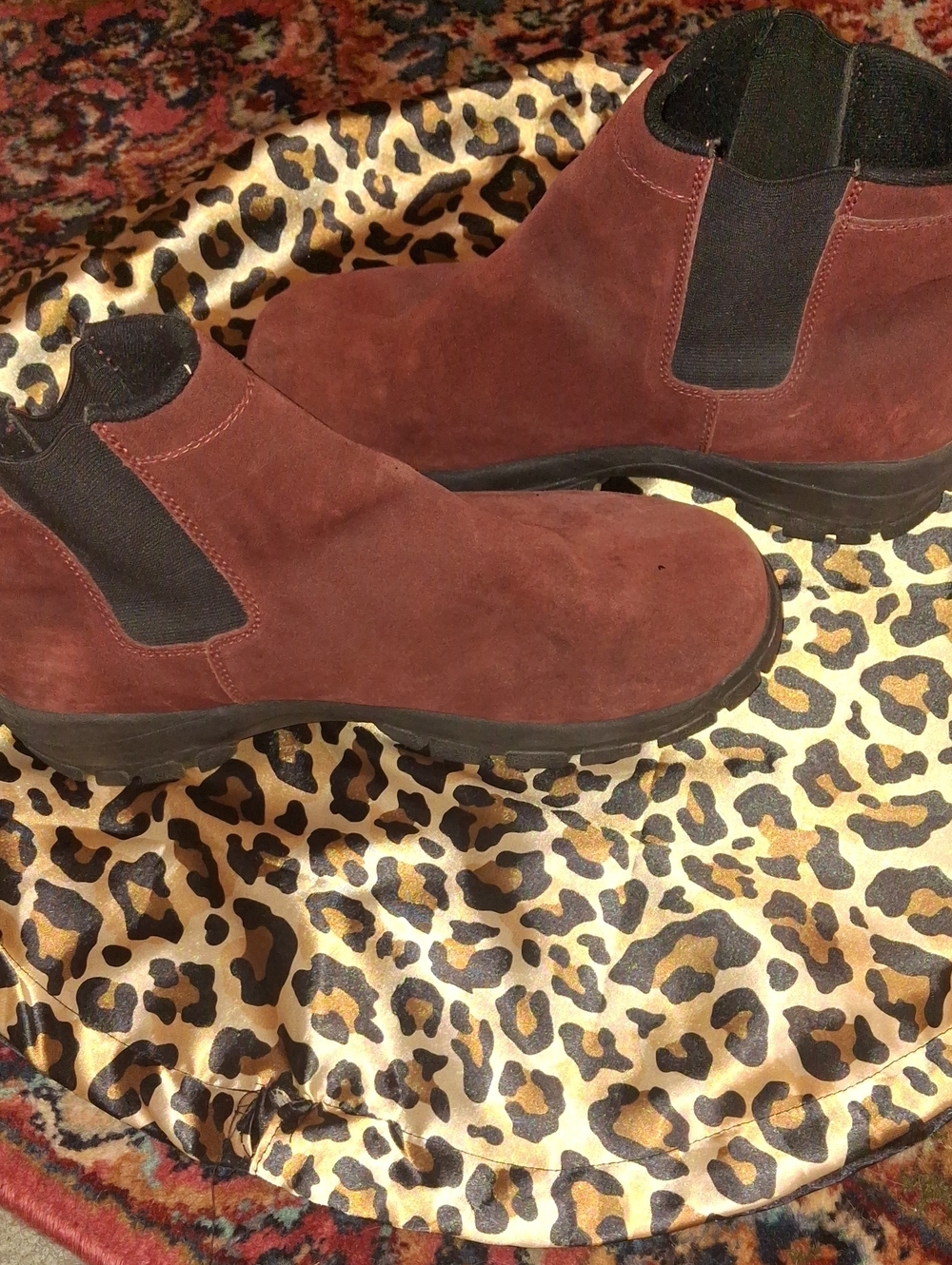 Lands' End Women's Maroon Suede Chelsea Booties